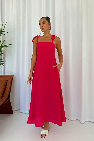 Mine Tan Butik Φούξια φόρεμα καμπάνα με λουράκι
