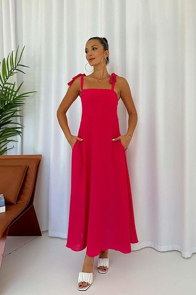 Mine Tan Butik Φούξια φόρεμα καμπάνα με λουράκι