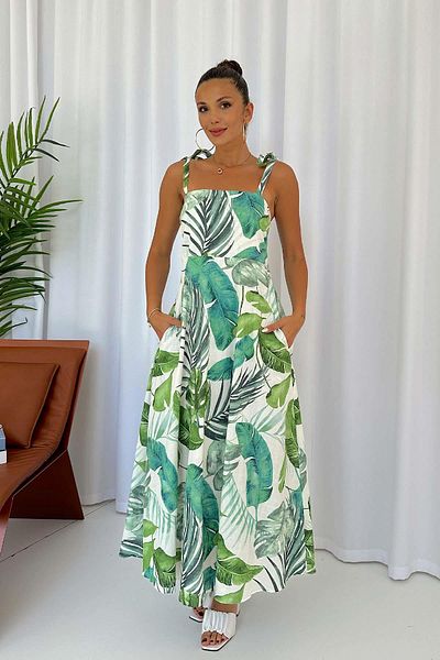 Mine Tan Butik Φόρεμα με μοτίβο υφαντό καμπάνα - Gippeli και Strappy