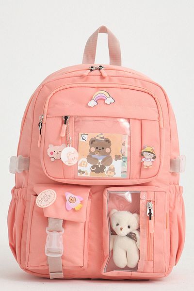Roxbros Rucsac pentru copii Kawaii Powder în stil coreean pentru băieți și fete - Geantă de școală cu accesorii