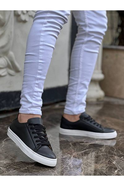 BOA KB 122 Black Leather High Sole Lace-Up Casual Men's Shoes