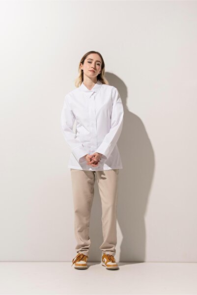 APP-RON C-06 Sharp Collar - White Sharp Collar Chef Jacket Women