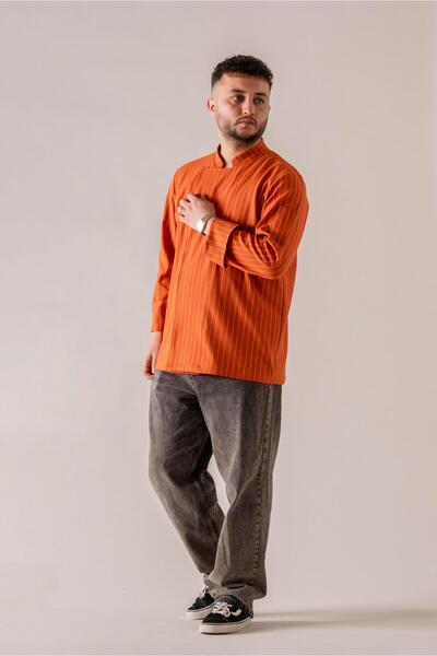 APP-RON C-21 PREMIUM - Beyaz Çizgili Turuncu Şef Ceketi