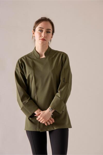 APP-RON C-21 PREMIUM - Yağ Yeşili Şef Ceketi Kadın