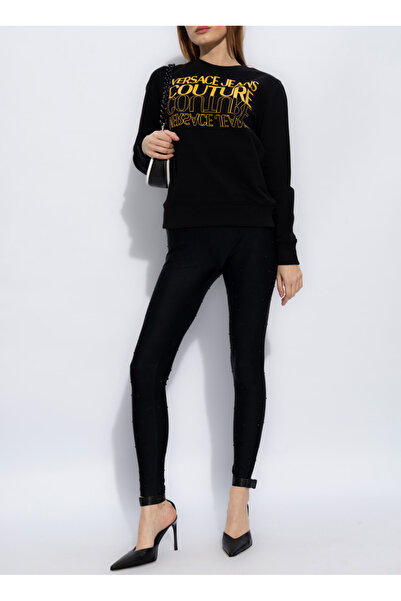 VERSACE JEANS COUTURE Yuvarlak Yaka Baskılı Siyah Kadın Sweatshırt 76HAIC00