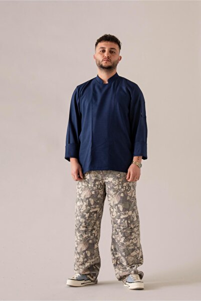 APP-RON C-04 SOFT LINEN - Lacivert Keten Şef Ceketi