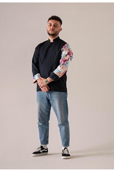 APP-RON C-19 FLOWERY SKULL - Çiçek ve Kuru Kafa Desenli Lacivert Tasarım Şef ...