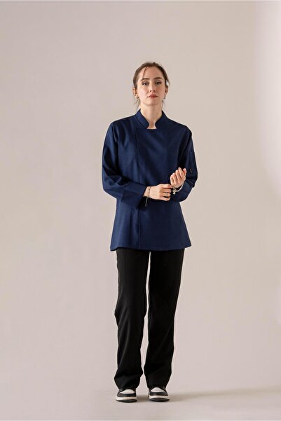 APP-RON C-04 SOFT LINEN - Lacivert Keten Şef Ceketi Kadın