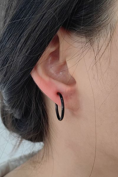 Chavin Spring Closure Earrings for 16 mm Steel Black Non-Perforated Ears Ev25Sy-16