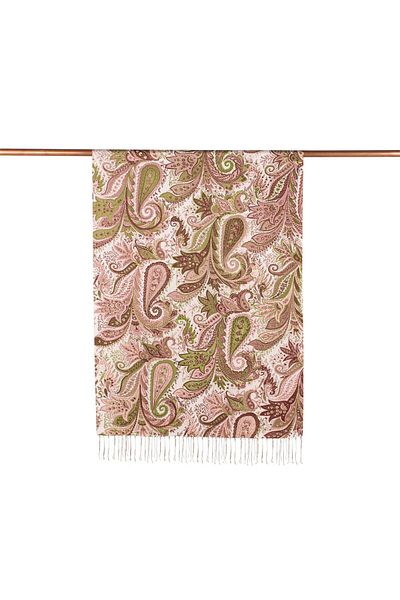 ipekevi Khaki Paisley Patterned Silk Shawl