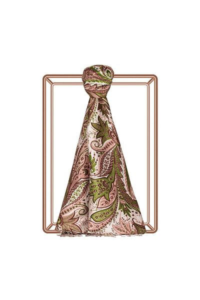 ipekevi Khaki Paisley Patterned Silk Shawl