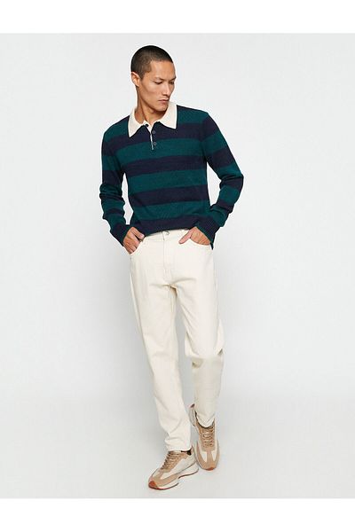 Koton Basic Knitwear Sweater Polo Neck Button Detailed