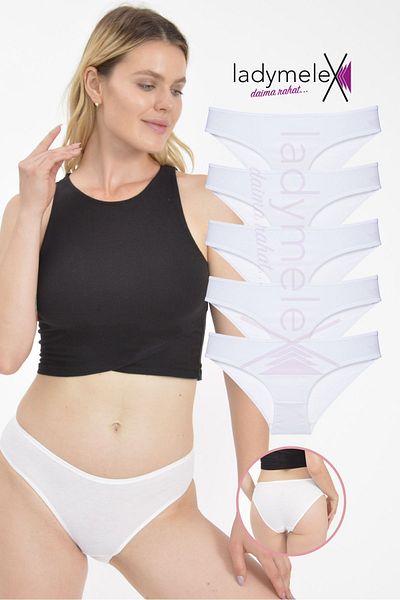 LadyMelex White Soft Cotton Women's Panties - Classic Slips, 5 Pieces