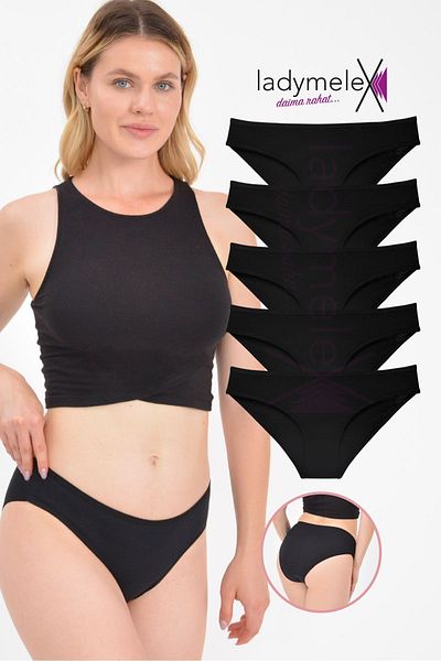 LadyMelex Pachet de 5 chiloți negri din bumbac moale - M-L-XL Regular Fit