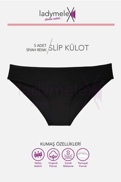 LadyMelex Pachet de 5 chiloți negri din bumbac moale - M-L-XL Regular Fit