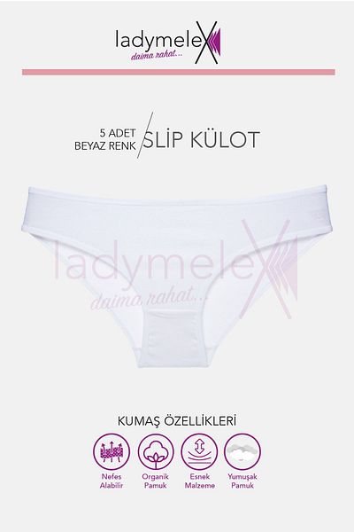 LadyMelex White Soft Cotton Women's Panties - Classic Slips, 5 Pieces