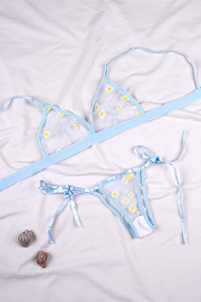 EMINNA Set de lenjerie intima cu model Blue Daisy