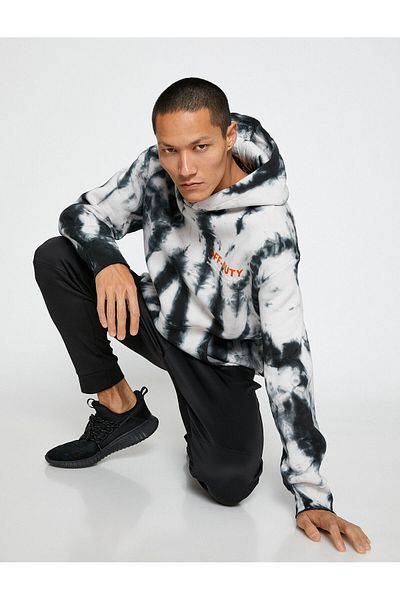 Koton Basic Hooded Sweatshirt Slogan Printed Abstract Pattern Pocket Detailed
