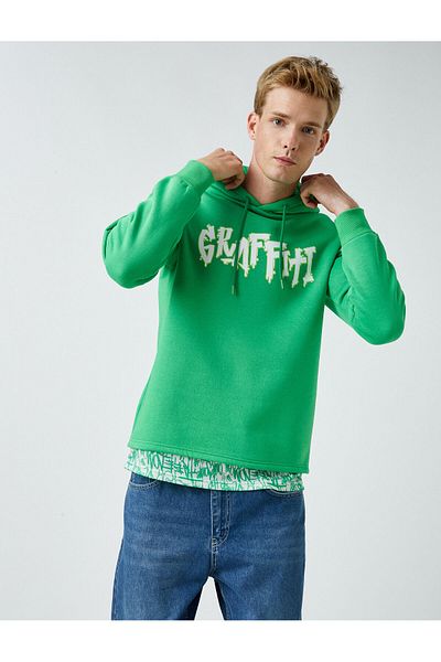 Koton Hooded Sweat Graffiti Printed Raised Antibacterial Fabric