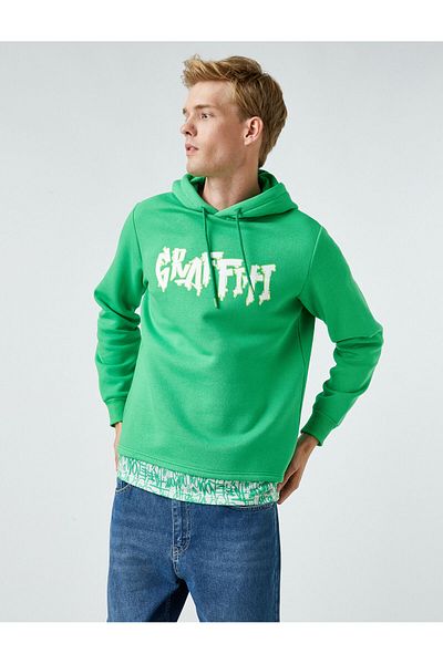 Koton Hooded Sweat Graffiti Printed Raised Antibacterial Fabric