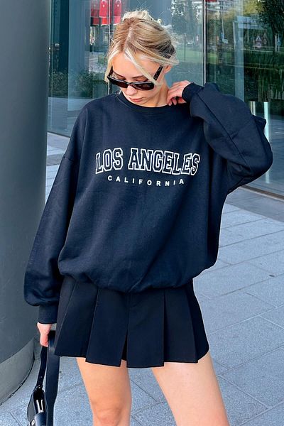 Swist Schwarzes, bedrucktes Joel Los Angeles-Sweatshirt aus Baumwolle mit Rundhalsausschnitt für Damen