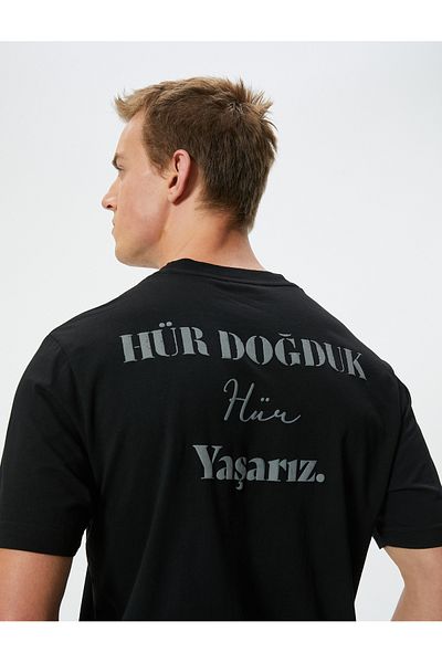 Koton Βαμβακερό κοντομάνικο μπλουζάκι Atatürk - Crew Neck
