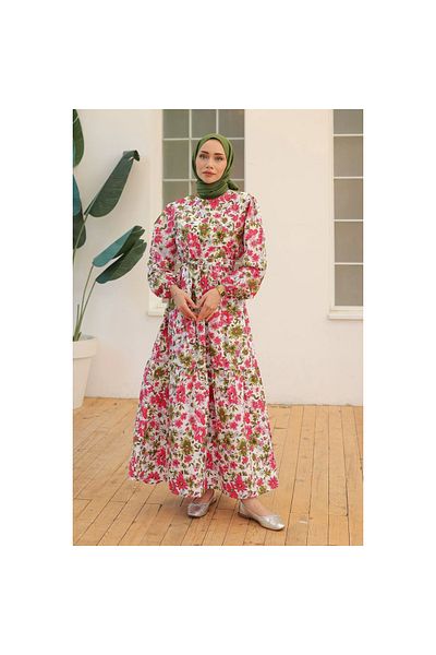 Narnuga White Khaki Patterned Dress - 10067.1778.