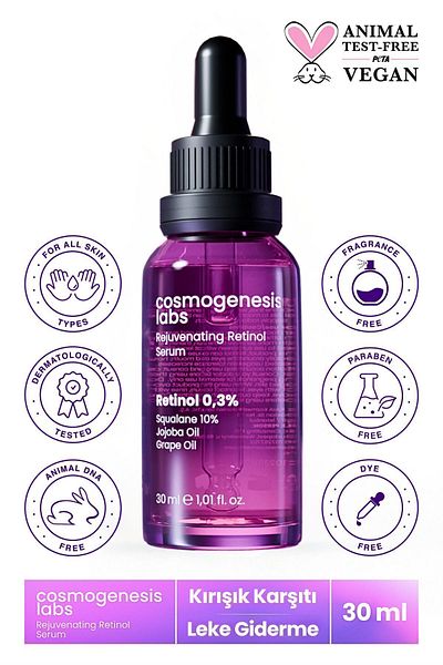 Cosmogenesis Labs مصل الريتينول 0.3% 30 مل - مضاد للتشققات والعيوب، وتنشيط وشد البشرة (نباتي)