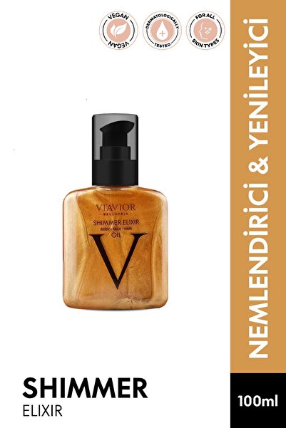 VİAVİOR Shimmer Elixir Yüz Vücut Saç Bakım Yağı Vegan Yenileyici Onarıcı Nemlendirici 100ml
