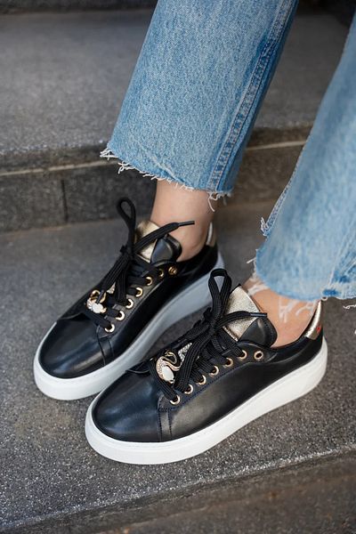LAMİNTA Swen Black Women's Sports Shoes - 4 cm Thick Sole and Swan Detail