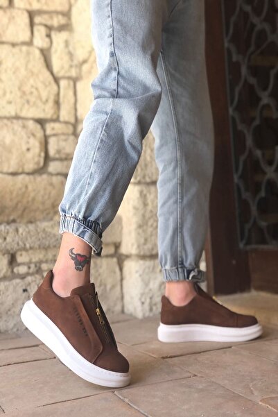 Rainon Store Brown - Tan Leather Zippered Outdoor Men's Sneaker