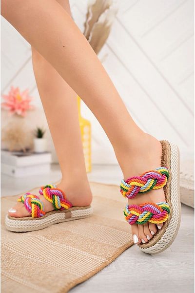 meefshoes Papuci de damă colorați cu frânghie împletită