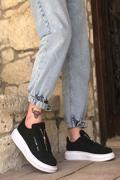 Rainon Store Black Leather Zippered Outdoor Men's Sneaker