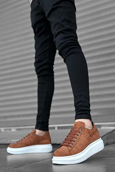 Rainon Store High Sole Tan Suede Men's Sneakers - Ossguus