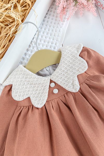 Babymod Gabardine Baby Girl Dress - Knitted Collar and Sleeve Detail
