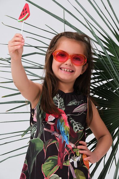 ALFASA 23150 Model Pink Patterned Children's Swimsuit - Zero Sleeve