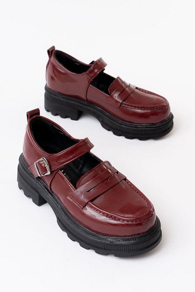 Aymood 745-771 Mocasini de dama rosu Claret - Pantofi casual din piele lacuita cu talpa inalta