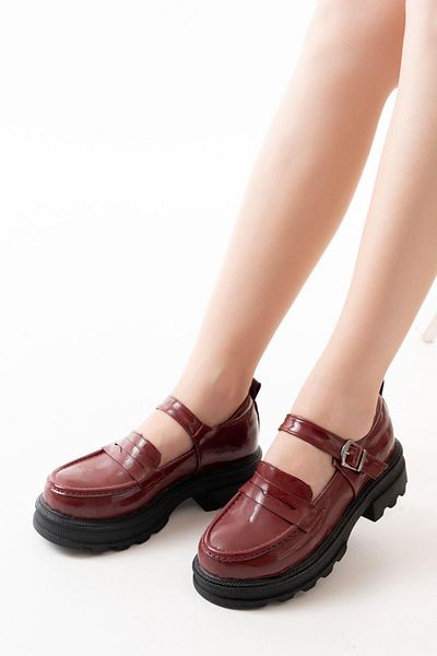 Aymood 745-771 Mocasini de dama rosu Claret - Pantofi casual din piele lacuita cu talpa inalta