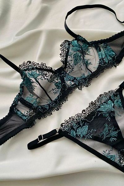 Moldina Γυναικείο Σετ Σουτιέν Μαύρο Πράσινο Floral Underwire