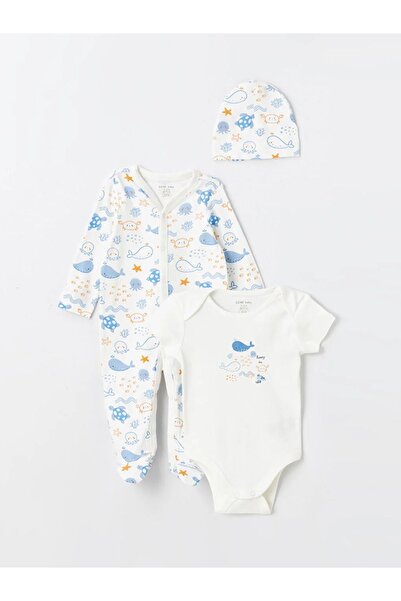 LC Waikiki Baby Ecru Crew Neck Baby Boy Printed Hospital Discharge Set