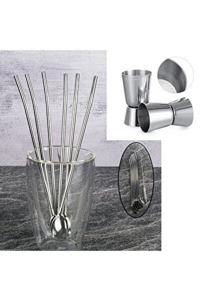 Tohana Jigger 2.5/5 cl + Kaşıklı Çelik Pipet 6lı + Fırça Kokteyl Karıştırıcı ...