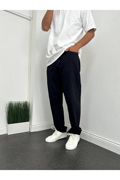 BYNO61MAN Black Tansel Fabric - Comfortable Molded Baggy Pants with Elastic Waist