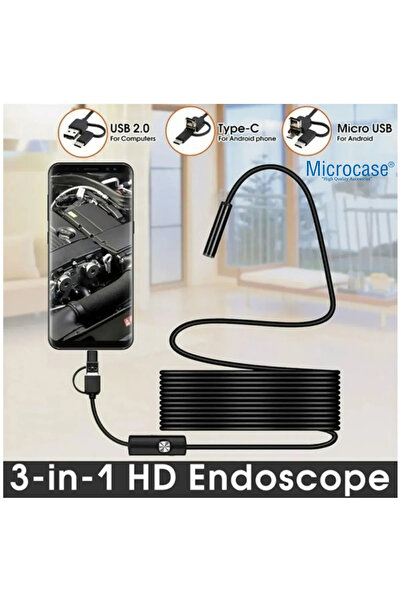 Vwin Endoskop Yılan Video Kamera Led'li 5 Metre 8 Mm Sert Kablo