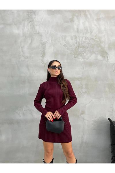 Bak'ap Rochie mini din tricotaje premium - guler vertical, tendință virală, șezut în talie
