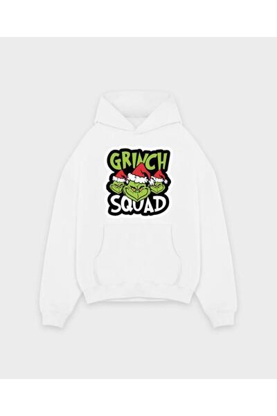 MAD COLLECTİON Hanorac unisex cu mânecă lungă cu glugă, cu buzunare cangur, cu croială obișnuită, imprimat GRINCH
