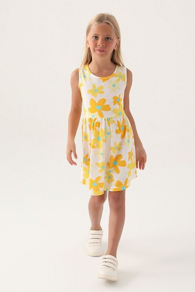 Rolypoly Floral Patterned Combed Cotton Dress for Girls
