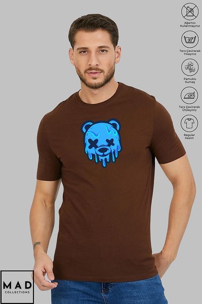 MAD COLLECTİON MAD COLLECTION Unisex Oversize Crew λαιμόκοψη βαμβακερό αρκουδάκι με στάμπα κοντομάνικο μπλουζάκι