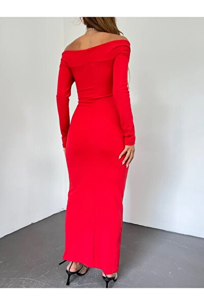 DENİKK Boat Neck Front Double Breasted Midi Length Soft Fabric Women's Trend Dress