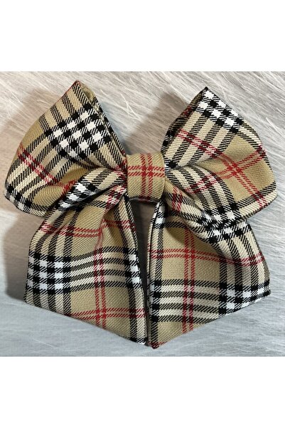 MADE BY PERİ Burberry patterned fabric (yellow, coffee, black plaid) butterfly pattern automatic buckle