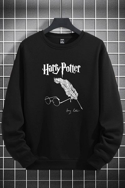MAD COLLECTİON Unisex Γυναικείες ανδρικές φούτερ Χάρι Πότερ με λαιμόκοψη μαύρου φλις